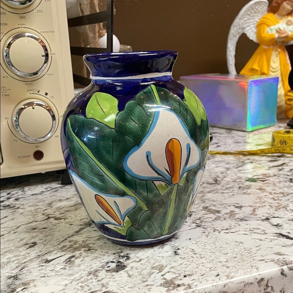 Handcrafted Floral Vase - Blue and Green